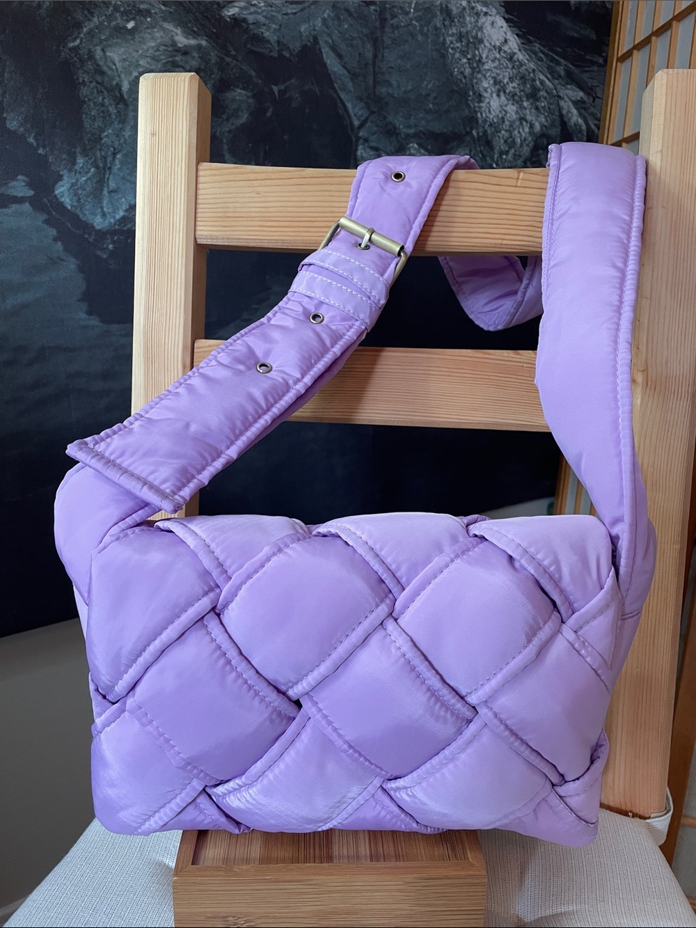 Anthropologie Lark Puffy Woven Crossbody Bag in Lilac